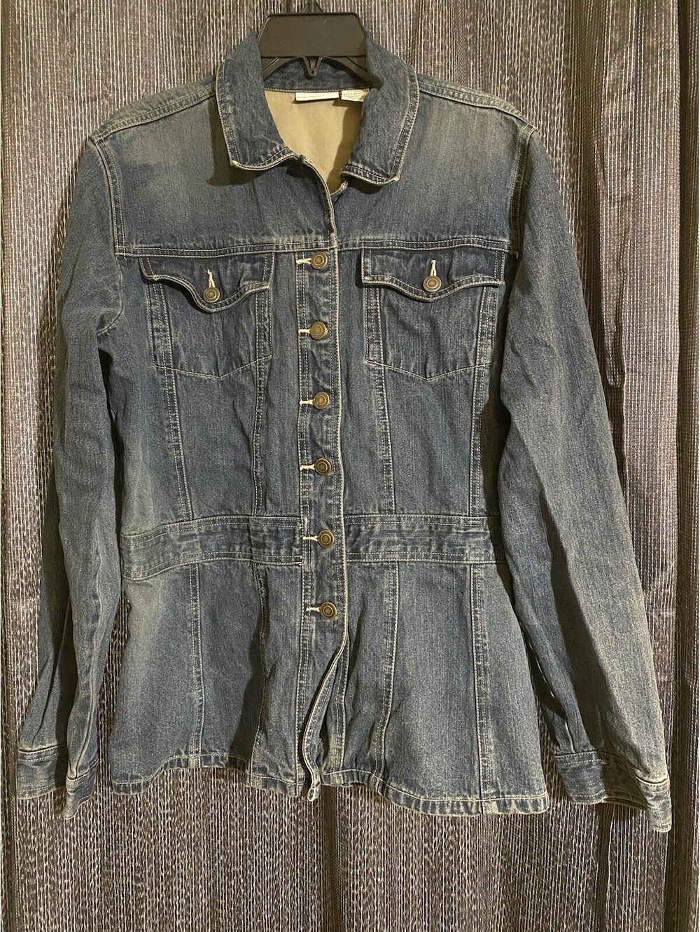 St. John's Bay Women's Size Large Tall Dark Blue Button-Up Denim Jean Jacket